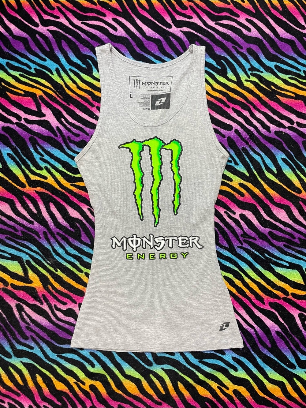 Y2k Vintage Monster Energy Gray Tank Top with Neon Green Logo